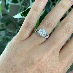 CZ sterling silver halo wedding set